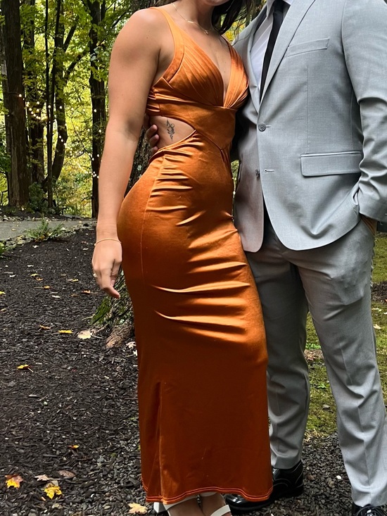 Hello Molly Dresses & Skirts - Satin Cutout Slip Dress in Copper